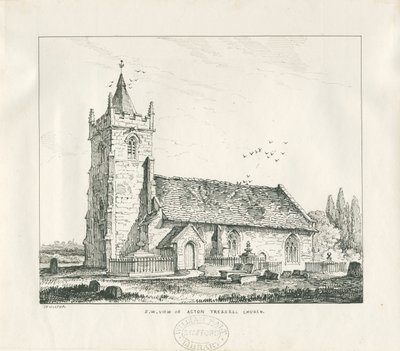 Kościół Acton Trussell : rysunek piórem i tuszem, 1838 autorstwa Thomas Peploe Wood
