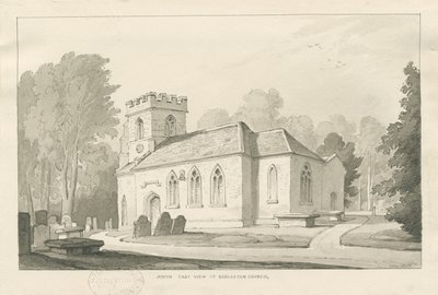 Kościół Barlaston: rysunek piórkiem i praniem, 1838 autorstwa Thomas Peploe Wood