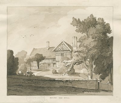 Betley Old Hall: rysunek w sepii, 1838 autorstwa Thomas Peploe Wood
