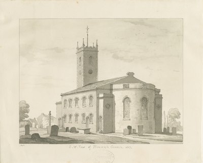 Kościół Bloxwich: rysunek w sepii, 1837 autorstwa Thomas Peploe Wood