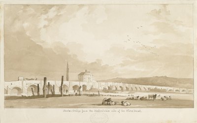 Burton-upon-Trent Bridge and Town: rysunek w sepii, 1837 autorstwa Thomas Peploe Wood