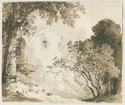 Chartley Castle: rysunek ołówkiem i wash, bd [1837-1838] autorstwa Thomas Peploe Wood