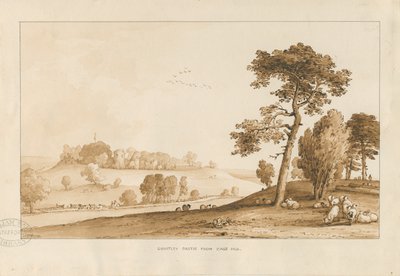 Zamek Chartley: rysunek w odcieniu sepii, 1837 autorstwa Thomas Peploe Wood