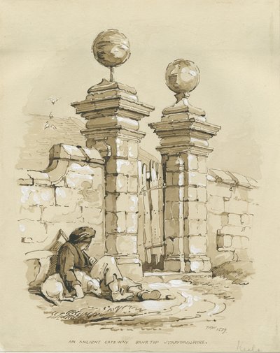 Colwich - Ancient Gateway at Bank Top: rysunek w sepii autorstwa Thomas Peploe Wood