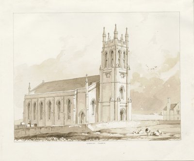 Coseley Church: rysunek w odcieniu sepii, bd [1841] autorstwa Thomas Peploe Wood