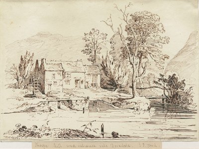 Dovedale - Thorpe Mill: rysunek piórkiem i sepii autorstwa Thomas Peploe Wood