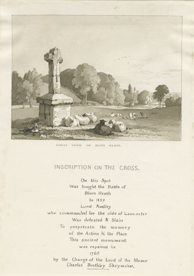 Drayton-in-Hales - „Audley Cross on Blore Heath”: rysunek w sepii autorstwa Thomas Peploe Wood