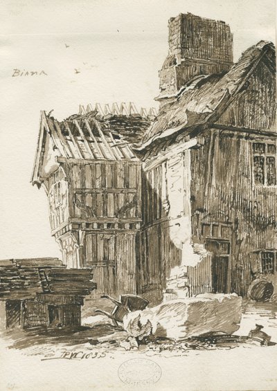 Eccleshall - Biana Hall: rysunek piórem w sepii, 1835 autorstwa Thomas Peploe Wood