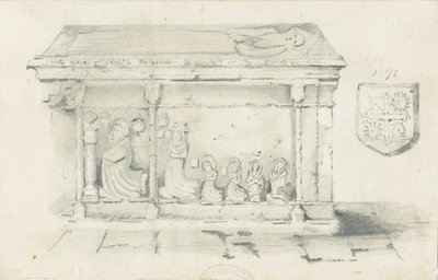 Kościół Eccleshall - grób biskupa Benthama: rysunek ołówkiem, bd [1817-1845] autorstwa Thomas Peploe Wood