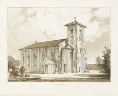 Kościół Ettingshall: rysunek w kolorze sepii, 1841 autorstwa Thomas Peploe Wood