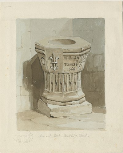 Czcionka w kościele w Penkridge: akwarela, ndc 1836] (malarstwo) autorstwa Thomas Peploe Wood
