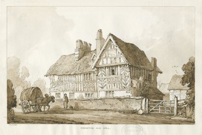 Haughton - Old Hall: rysunek w sepii, 1838 autorstwa Thomas Peploe Wood