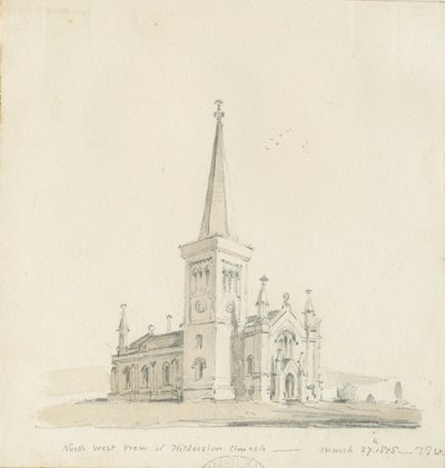 Kościół Hilderstone: rysunek ołówkiem i wash autorstwa Thomas Peploe Wood