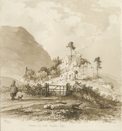 Kinver Edge: rysunek w sepii, 1837 autorstwa Thomas Peploe Wood