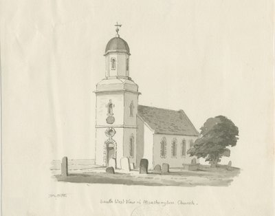 Kościół Marchington: rysunek w kolorze sepii, 1836 autorstwa Thomas Peploe Wood