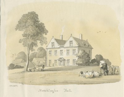 Marchington Hall: farba akwarelowa i malowanie tuszem, 1836 autorstwa Thomas Peploe Wood