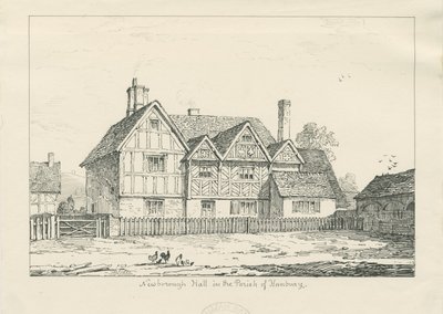Newborough Hall: rysunek piórem, 1836 autorstwa Thomas Peploe Wood