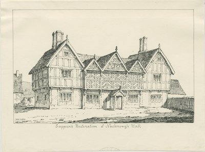 Newborough Hall: rysunek piórem, 1836 autorstwa Thomas Peploe Wood