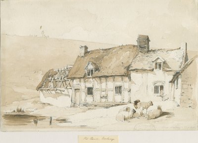 Norbury Village - Stare domy: rysunek w sepii autorstwa Thomas Peploe Wood