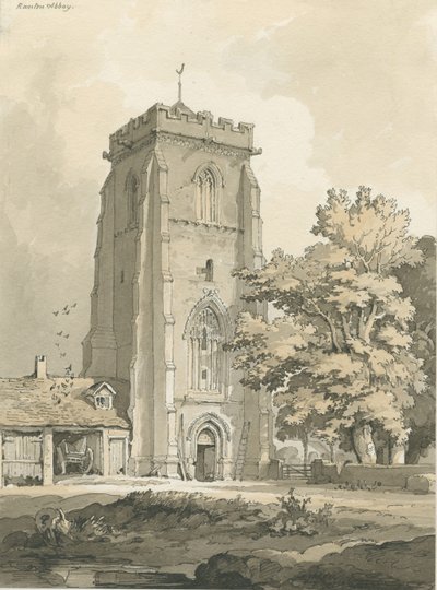 Opactwo Ranton [Priory]: rysunek piórem i praniem, nd [?1838] (rysunek) autorstwa Thomas Peploe Wood