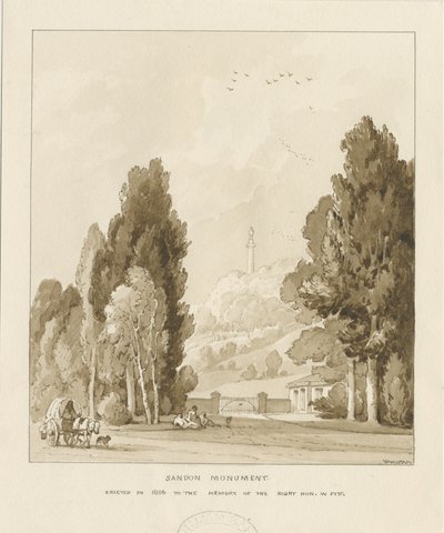 Sandon - Pomnik Williama Pitta: rysunek w sepii, 1838 autorstwa Thomas Peploe Wood