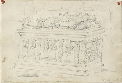 Seighford Church - Grób Williama i Miłosierdzia Bowyer: rysunek ołówkiem autorstwa Thomas Peploe Wood