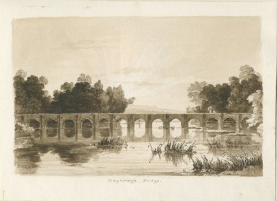 Shugborough Bridge: rysunek w sepii autorstwa Thomas Peploe Wood