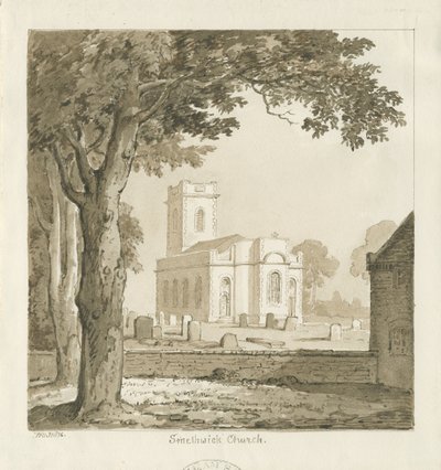 Kościół Smethwick: rysunek w sepii, 1836 autorstwa Thomas Peploe Wood