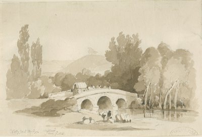 Stafford - Hollyford Bridge, Milford: rysunek w sepii, 7 czerwca 1838 (rysunek) autorstwa Thomas Peploe Wood