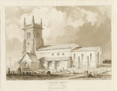 Kościół Stoke-upon-Trent [Stary]: rysunek w sepii, 1841 autorstwa Thomas Peploe Wood