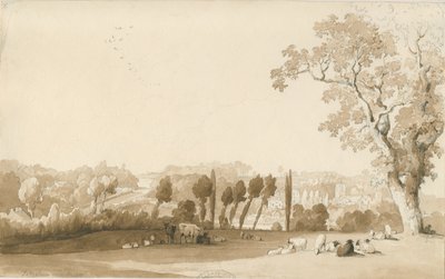Tettenhall - Daleki widok z południowego wschodu: rysunek ołówkiem i wash, 30 sierpnia 1837 autorstwa Thomas Peploe Wood