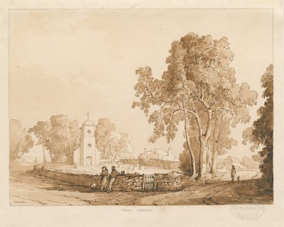 Kościół Tixall: rysunek w czerwonej sepii, 1837 autorstwa Thomas Peploe Wood