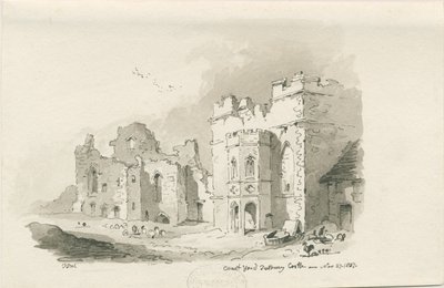 Tutbury Castle - Court Yard: rysunek długopisem i myciem, 27 listopada 1837 autorstwa Thomas Peploe Wood