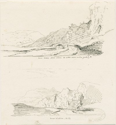 Wetton Mill: rysunek piórem i tuszem, bd [1817-1845] autorstwa Thomas Peploe Wood