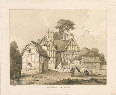 Whittington Hall: rysunek długopisem i praniem autorstwa Thomas Peploe Wood