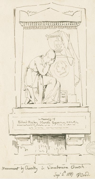 Kościół Wombourne - Pomnik Richarda Baileya Marsha: rysunek piórem i sepią, 2 września 1837 (rysunek) autorstwa Thomas Peploe Wood