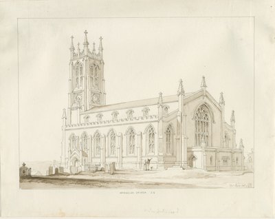 Wordsley Church: rysunek w sepii autorstwa Thomas Peploe Wood