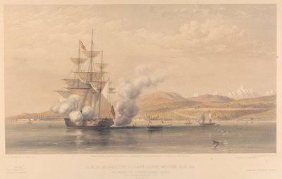 H.M.S. Highflyer Captn John Moore C.B. c. na kotwicy u wybrzeży Soukoum Kaleh-Abasia, Omar Pasha opuszczający statek, październik 1855 r. autorstwa Thomas Picken
