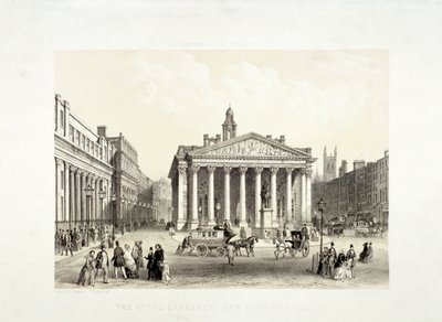 Royal Exchange i Bank of England po lewej, Londyn, 1851 autorstwa Thomas Picken