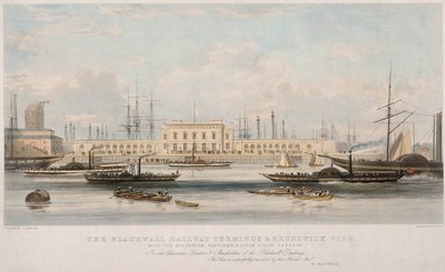 „The Blackwall Railway Terminus i Brunswick Pier”, Blackwall, Topola, Londyn, ok. 1840 r. autorstwa Thomas Picken