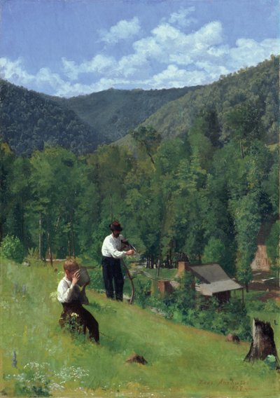 Rolnik i jego syn podczas zbiorów, 1879 autorstwa Thomas Pollock Anschutz