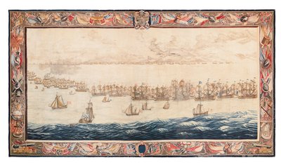 Historyczny gobelin przedstawiający bitwę pod Solebay, Mortlake, projekty przypisywane Williamowi van de Velde, ok. 1688 autorstwa Thomas Poyntz