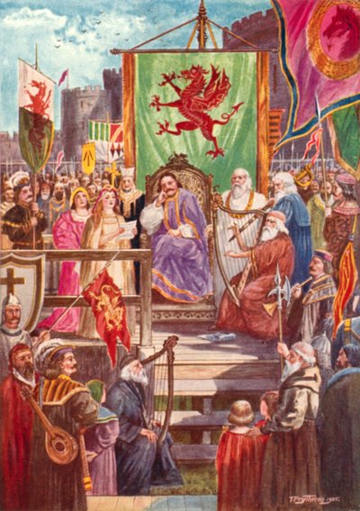 Rhys ap Gruffydd przewodniczy pierwszemu Eisteddfod w zamku Cardigan w Walii autorstwa Thomas Prytherch