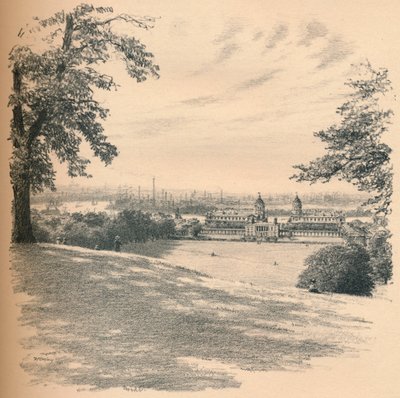 „Pałac w Greenwich ze wzgórza obserwatorium”, 1902 r. autorstwa Thomas Robert Way