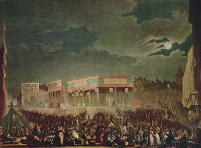 „Jarmark Bartholomew: Od zewnątrz”, 1942. Artyści: Thomas Rowlandson, Augustus Charles Pugin. autorstwa Thomas Rowlandson, Augustus Charles Pugin