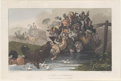 Podróż do Scarbro”, z Poetyckich szkiców Scarborough, 1813., 1813. Twórcy: Thomas Rowlandson, Joseph Constantine Stadler, J. Bluck. autorstwa Thomas Rowlandson, Joseph Constantine Stadler, J. Bluck