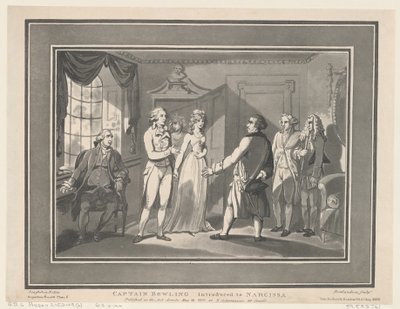 Kapitan Bowling przedstawiony Narcyzie, 12 maja 1800 r., 12 maja 1800 r. Twórcy: Thomas Rowlandson, Joseph Constantine Stadler. autorstwa ThomasThomas Rowlandson, Joseph Constantine Stadler Thomas Rowlandson, Joseph Constantine Stadler