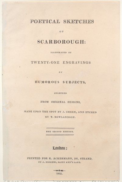 Strona tytułowa, z Poetical Sketches of Scarborough, 1813., 1813. Twórcy: Thomas Rowlandson, Joseph Constantine Stadler, J. Bluck. autorstwa Thomas Rowlandson, Joseph Constantine Stadler, J. Bluck