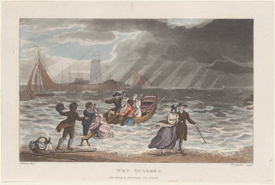 Mokre kwakrzy, z Poetical Sketches of Scarborough, 1813., 1813. Twórcy: Thomas Rowlandson, Joseph Constantine Stadler, J. Bluck. autorstwa Thomas Rowlandson, Joseph Constantine Stadler, J. Bluck
