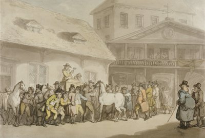 Aukcja koni w „Hopkins’s Repository” w Barbican autorstwa Thomas Rowlandson